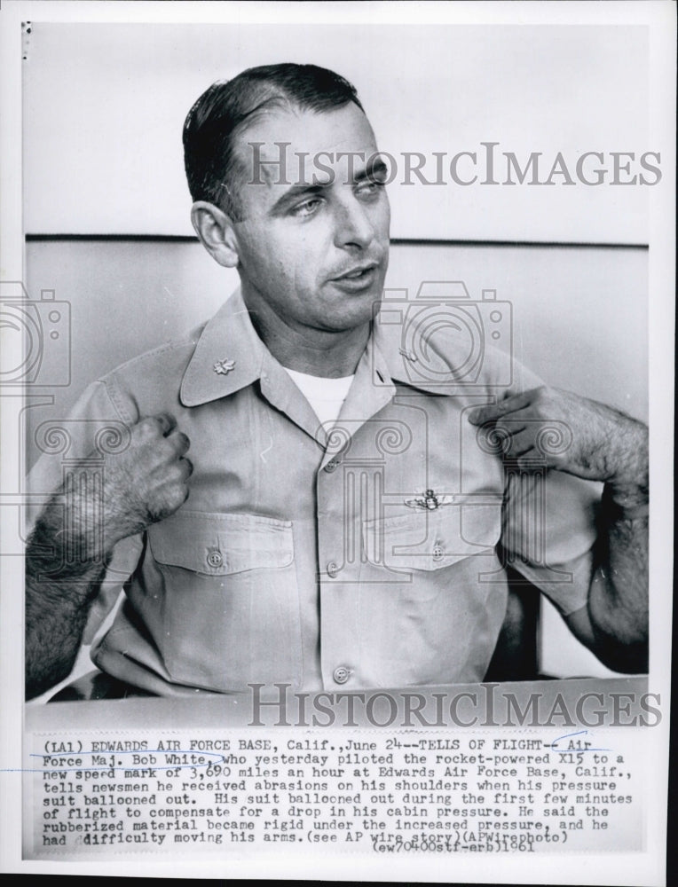 1961 Press Photo Maj. Bob White of Air Force, piloted the Rocket-powered X15. - Historic Images