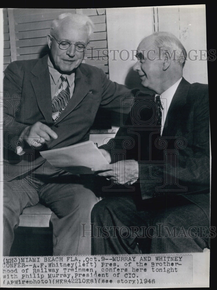 1946 Press Photo A.F. Whitney Presiden Brotherhood Railway Trainmen Philip - Historic Images