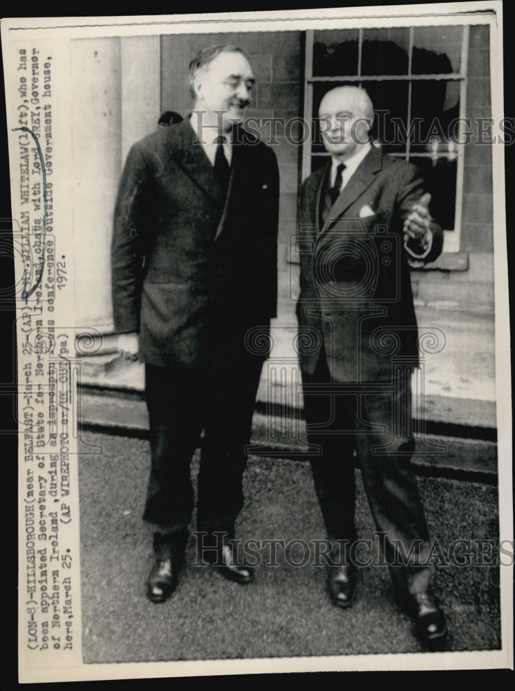 1972 Press Photo William Whitelaw of N Ireland & Lord Grey - Historic Images