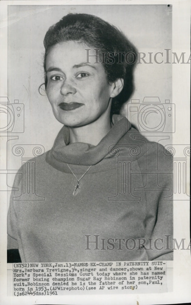 1961 Press Photo Mrs Barbara Trevigne Names Sugar Ray Robinson In Paternity Suit - Historic Images