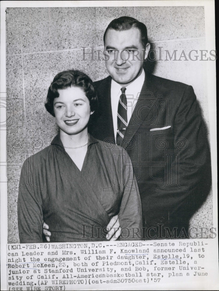 1957 Press Photo Estelle Knowland and fiance Robert Mckeen - Historic Images