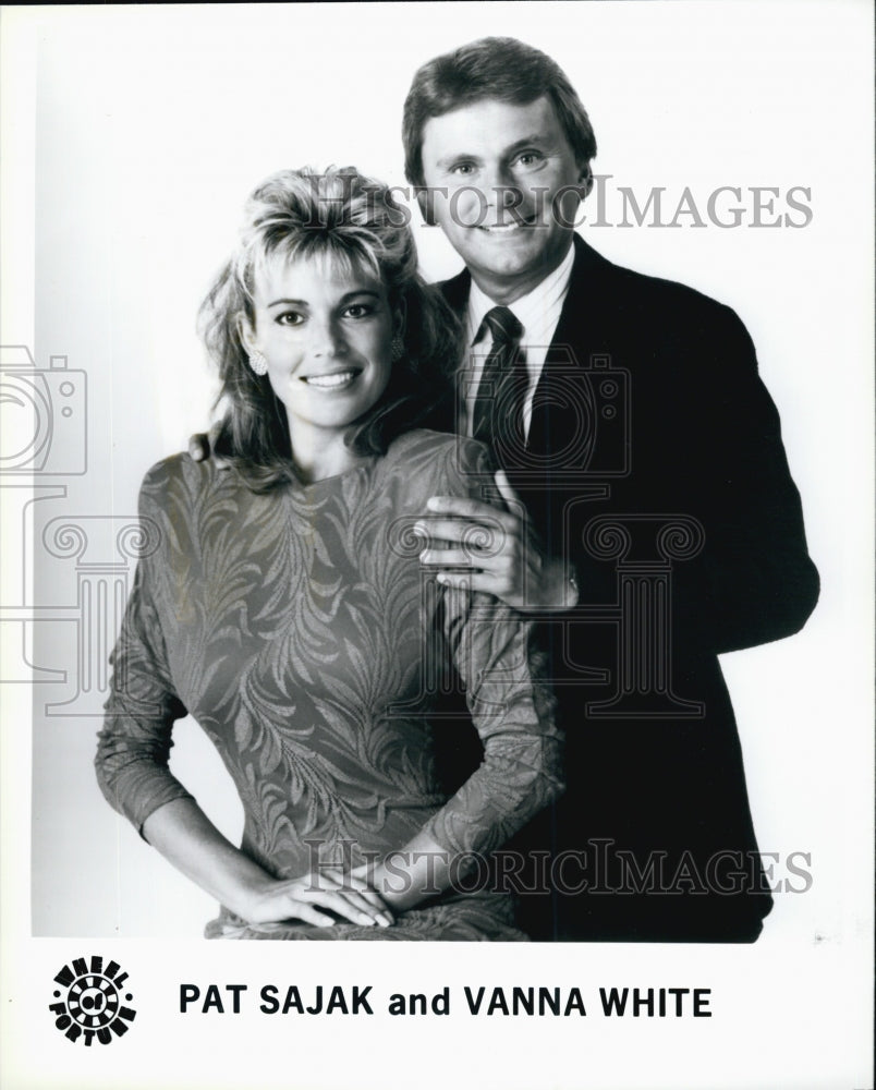 Press Photo Pat Sajak on "Wheel of Fortune" & Vanna White - Historic Images