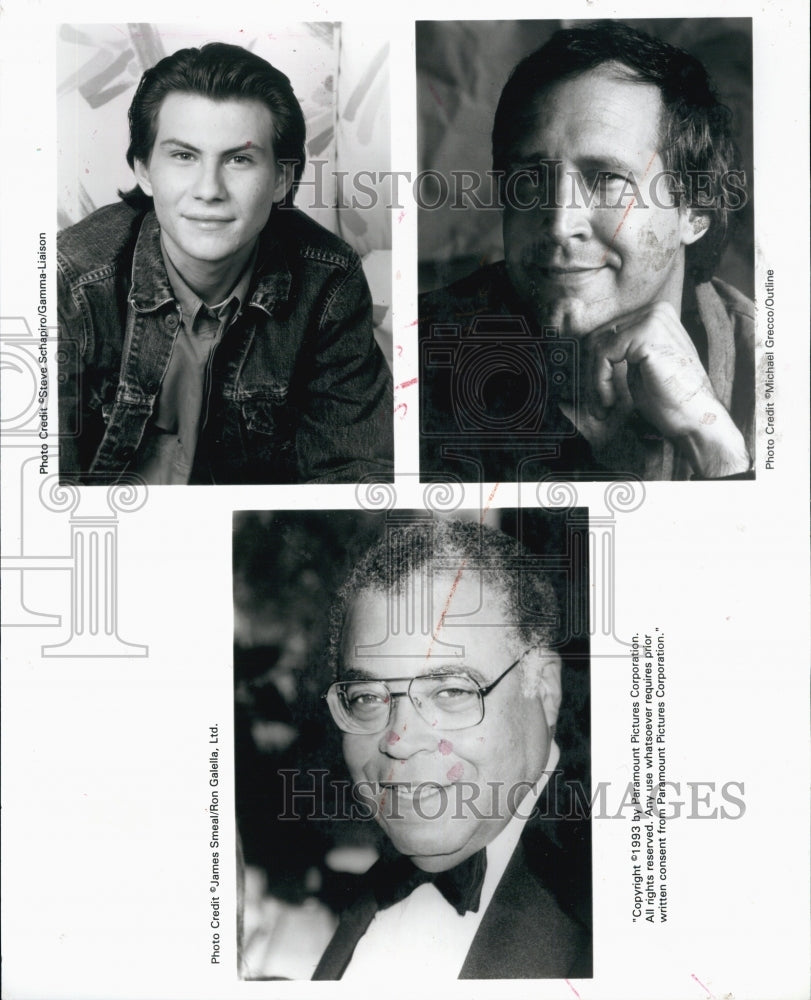 1993 Press Photo Christian Slater,Chevy Chase &amp; James Earl Jones - Historic Images