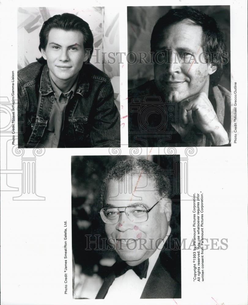 1993 Press Photo Christian Slater,Chevy Chase & James Earl Jones - Historic Images