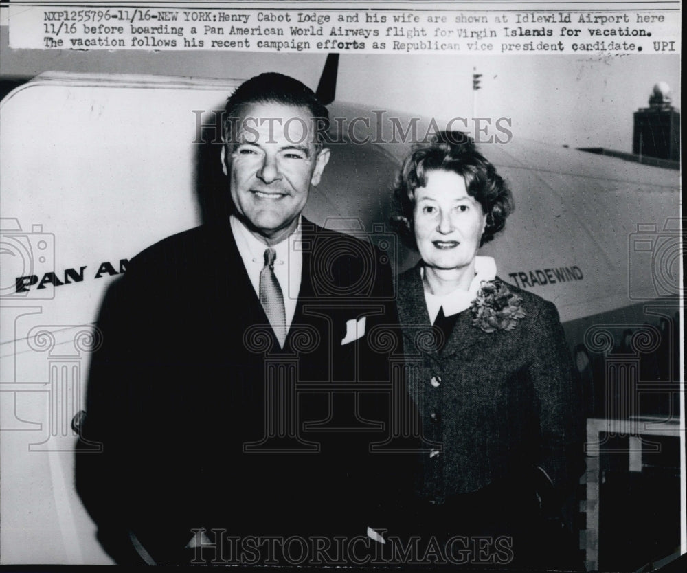 1960 Press Photo Henry Cabot Lodge &amp; Wife Leave On Vacation - Historic Images