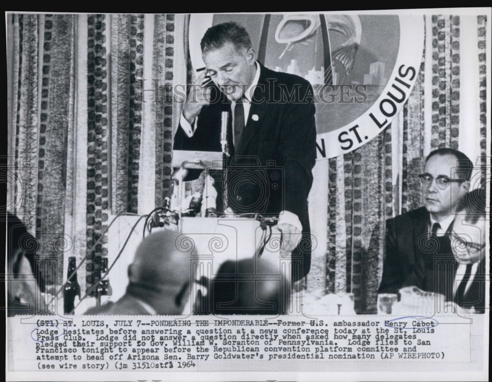 1964 Press Photo Formet Ambassador Henry Cabot Lodge At News Conference - Historic Images