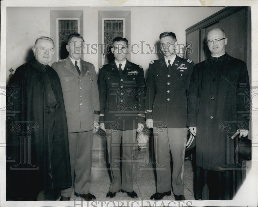 1956 Press PhotoRev Joseph Maxwell Pres of BC ,Maj Gen P.J.Ryan,Col P.R.Cibotti - Historic Images
