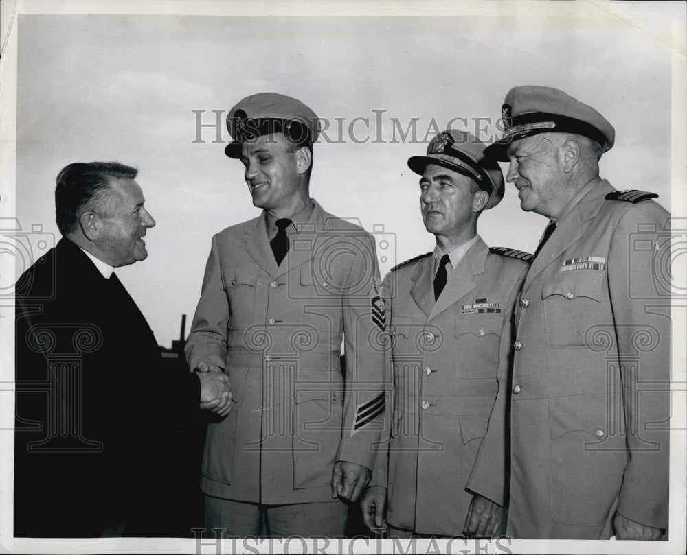 1951 Press Photo Joseph Maxwell new Boston College Pres congratulates Chief - Historic Images