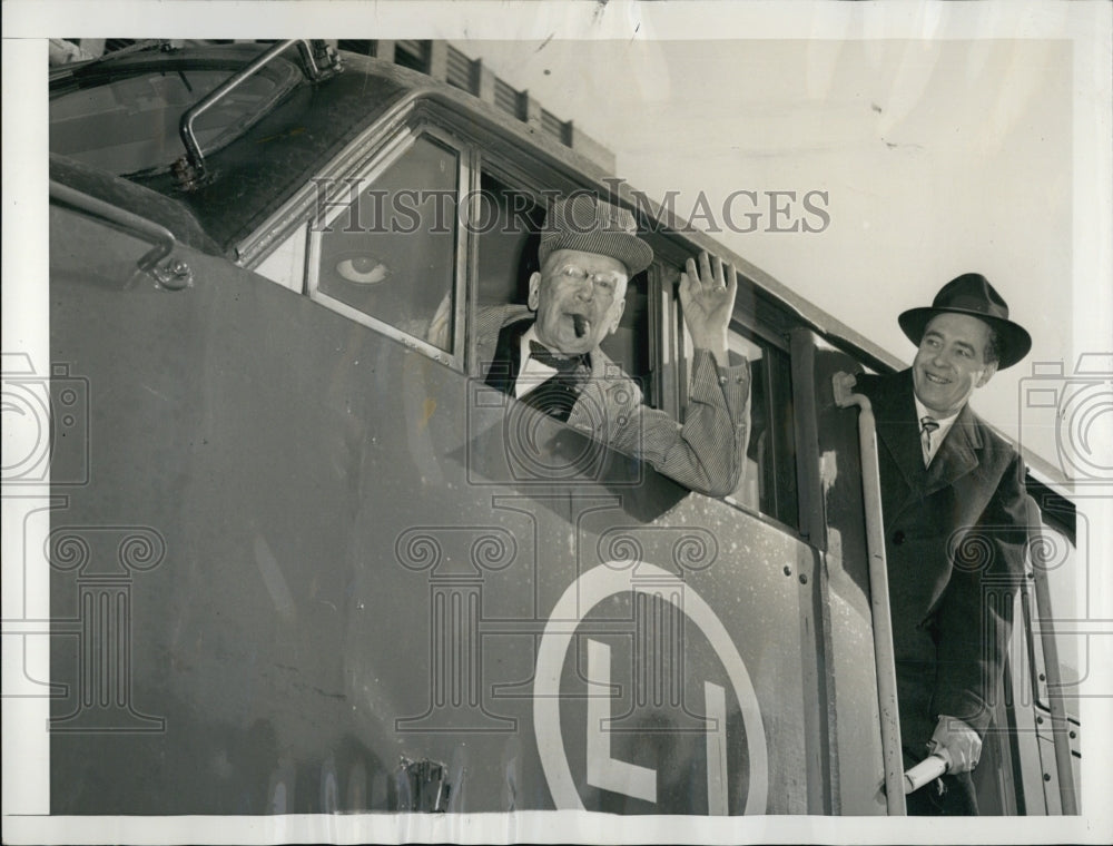 1956 Press Photo Frank Sutton with Thomas M. Goodfellow,Pres. of railroad. - Historic Images