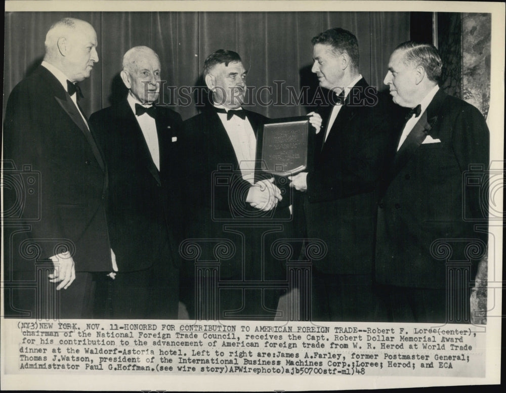 1948 Press Photo Honored for Contribution to American Foreign Trade. - Historic Images