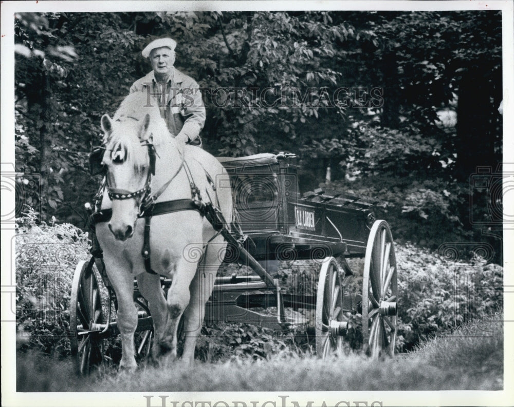 1985 Press Photo Joe Lorden selling fruits &amp; Veges by horse and cart at Randolph - Historic Images