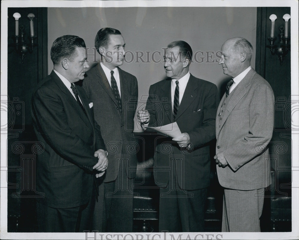 1956 Press Photo Red Cross planners,W krysto,B Hudson,Wm Buracker,RP Rice - Historic Images