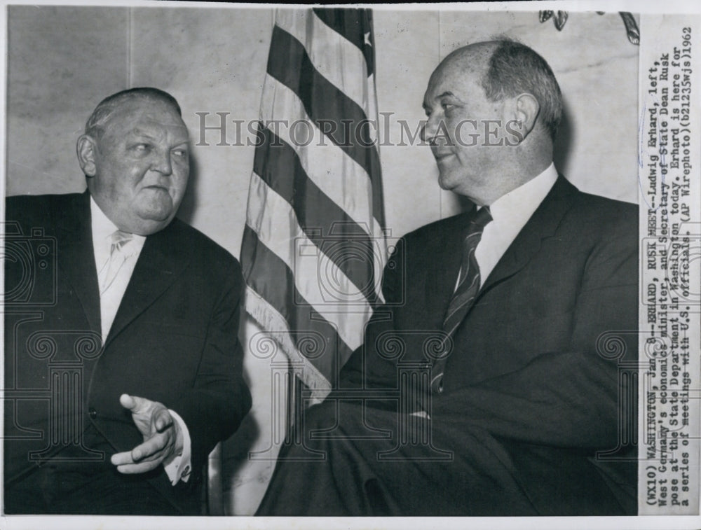 1962 Press Photo Ludwig Erhard, West Germany&#39;s Economics Minister, and Dean Rusk - Historic Images