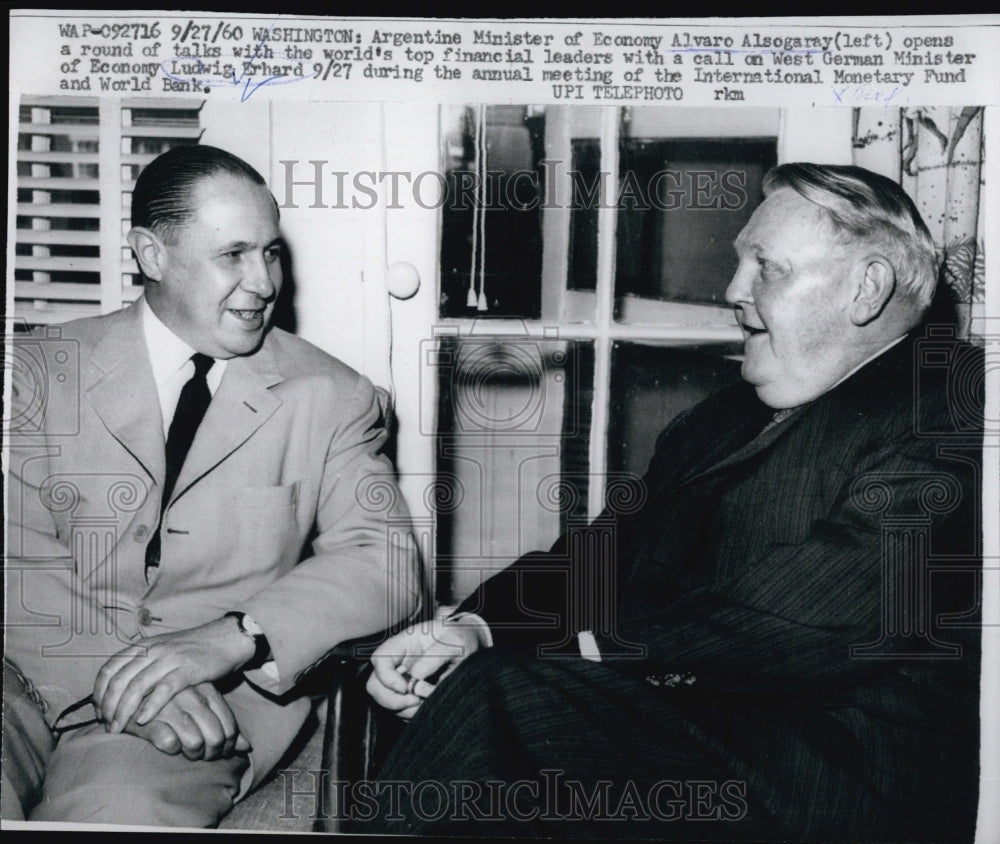 1960 Argentine Minister of Economy Alvaro Alsogaray & Ludwig Erhard - Historic Images