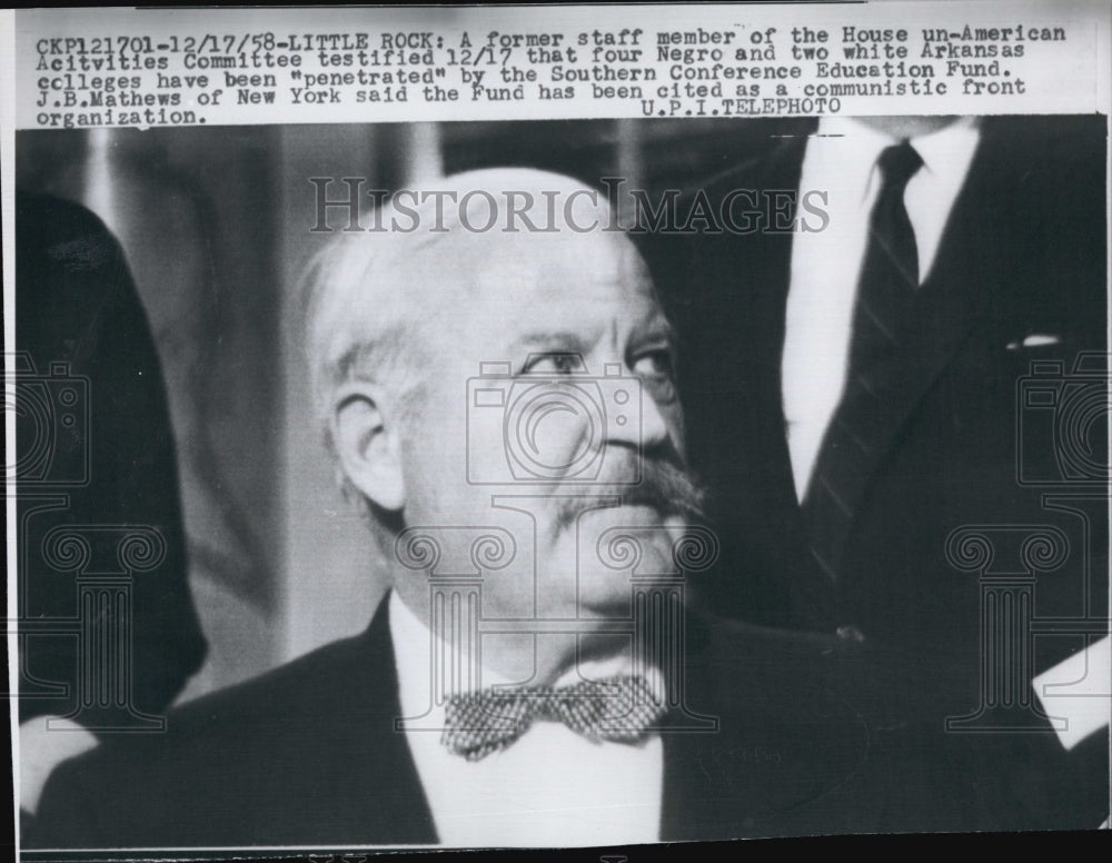 1958 Press Photo Mr J.B. Mathews at meeting - Historic Images