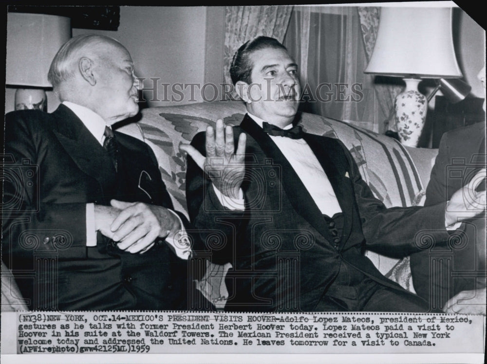 1959 Press Photo Mexico Pres A Lopez Mateos &amp; ex Pres Herbert Hoover - Historic Images