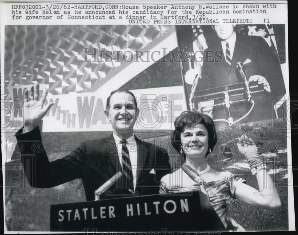 1962 Press Photo House Speaker Anthony Wallace and wife Helen - Historic Images
