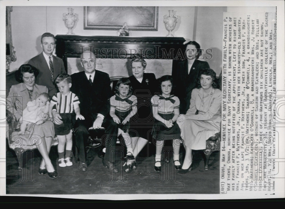 1949 Press Photo Francis P. Matthews, wife Mrs. Francis P. Matthews, and family - Historic Images