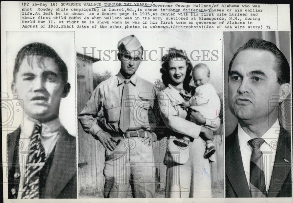 1972 Press Photo Alabama Governor George Wallace, wife Lurleen and Bobbie Jo - Historic Images