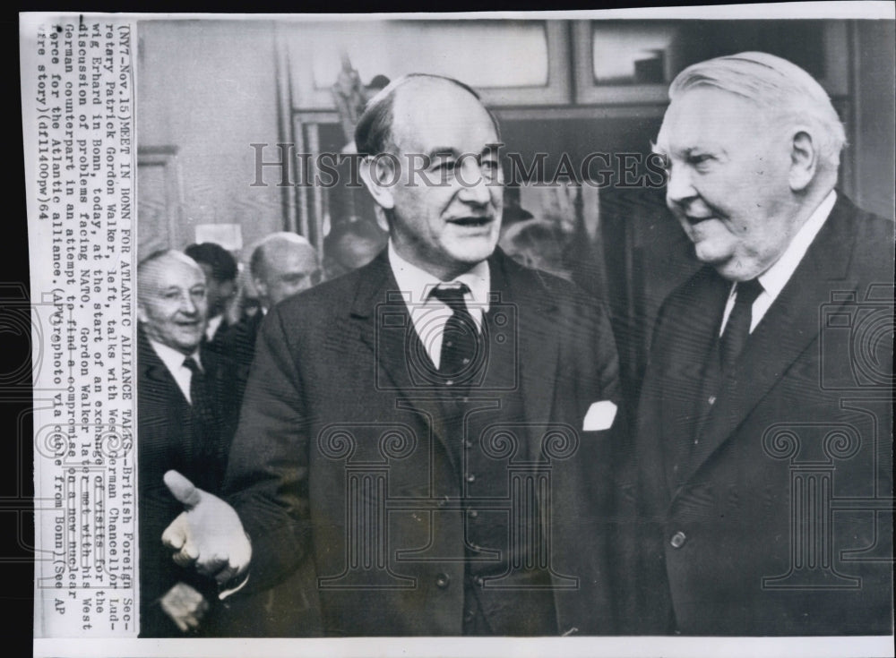 1964 Press Photo British Foreign Sec Patrick Gordon Walker W German Chancellor - Historic Images