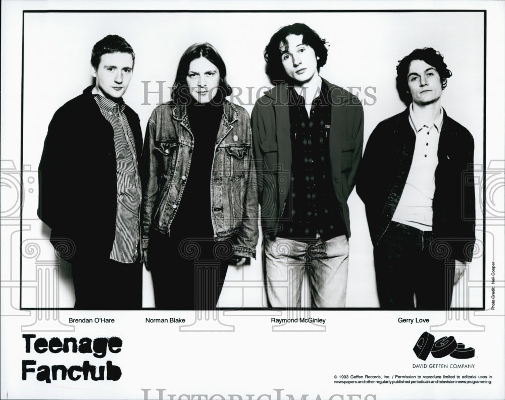 1993 Press Photo Teenage Fanclub: B. O&#39;Hare, N. Blake, R. McGinley, G. Love - Historic Images