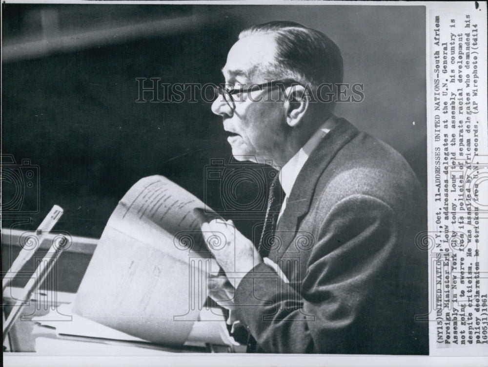 1961 Press Photo South African Foreign Minister Eric Louw - Historic Images