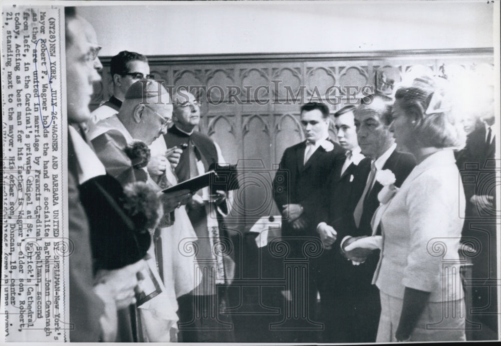 1965 Press Photo Mayor Wagner weds Barbara Cavanaugh/Cardinal Spellman - Historic Images