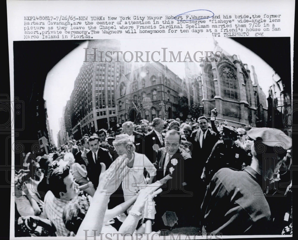 1965 NYC Mayor Robert Wagner And Bride Barbara In fisheye Lens - Historic Images