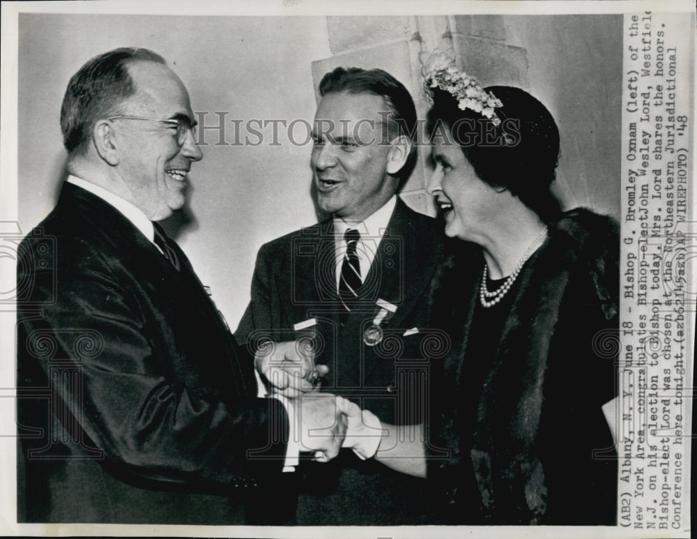 1948 Press Photo Bishop G. Bromley Oxnam and Bishop-Elect John Wesley Lord - Historic Images