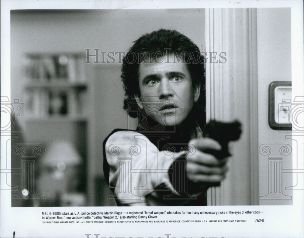 1993 Press Photo Mel Gibson as Martin Riggs in &quot;Lethal Weapon 2&quot; - Historic Images