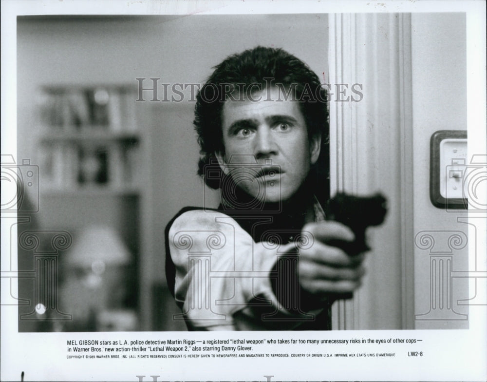 1993 Press Photo Mel Gibson as Martin Riggs in "Lethal Weapon 2" - Historic Images