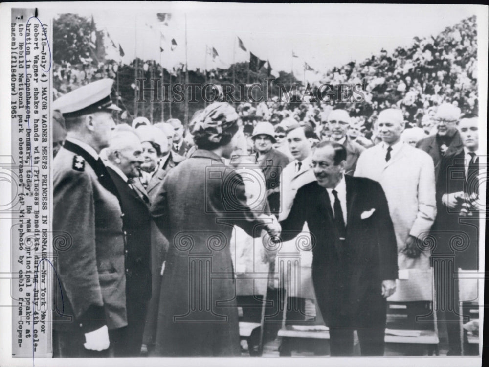 1965 Press Photo New York Mayor Wagner meets Princess Benedikte in Denmark. - Historic Images