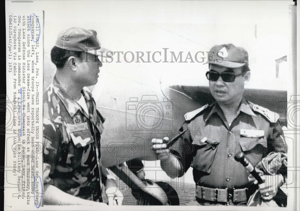 1973 Press Photo Laos Gen. Soutchay Vongsavan and Sisouk Na Champasak - Historic Images