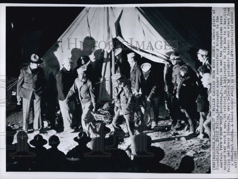 1963 Press Photo David Fellin &amp; Henry Trhone carried from mine accident scene - Historic Images