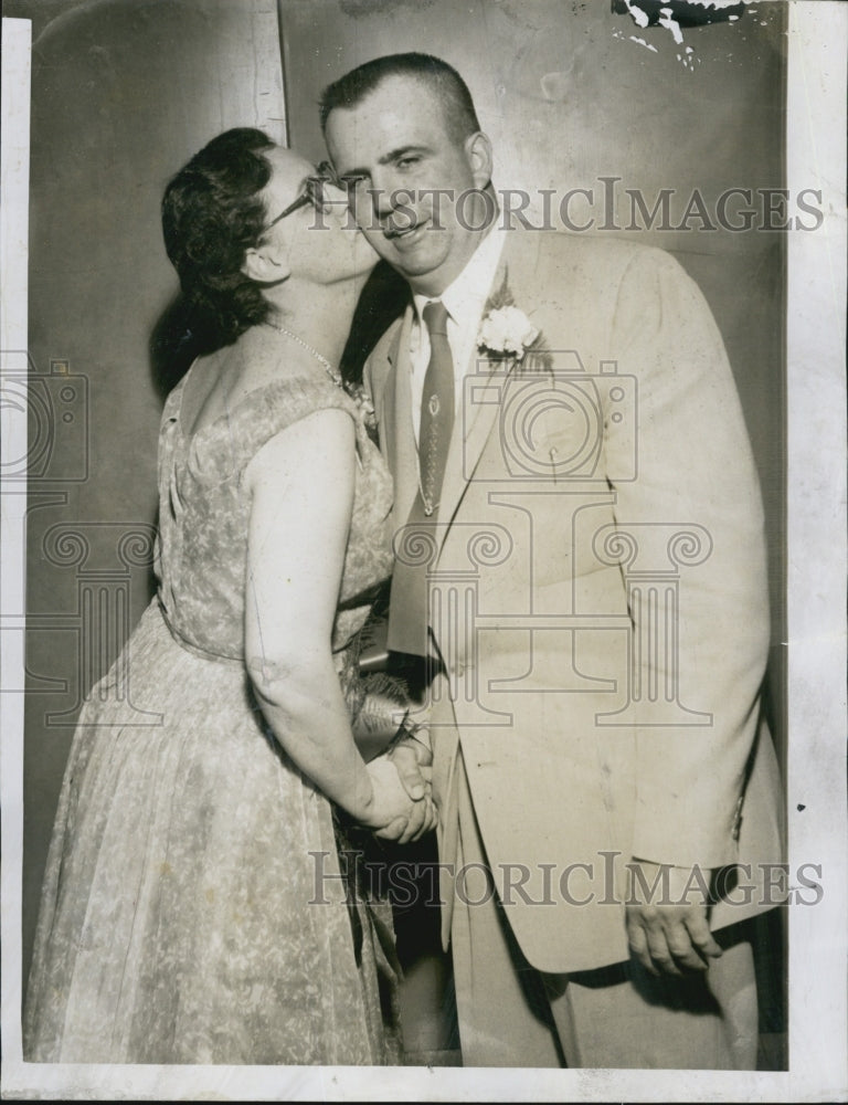 1956 Committeeman Joseph Maynard kissed by wife Florence - Historic Images