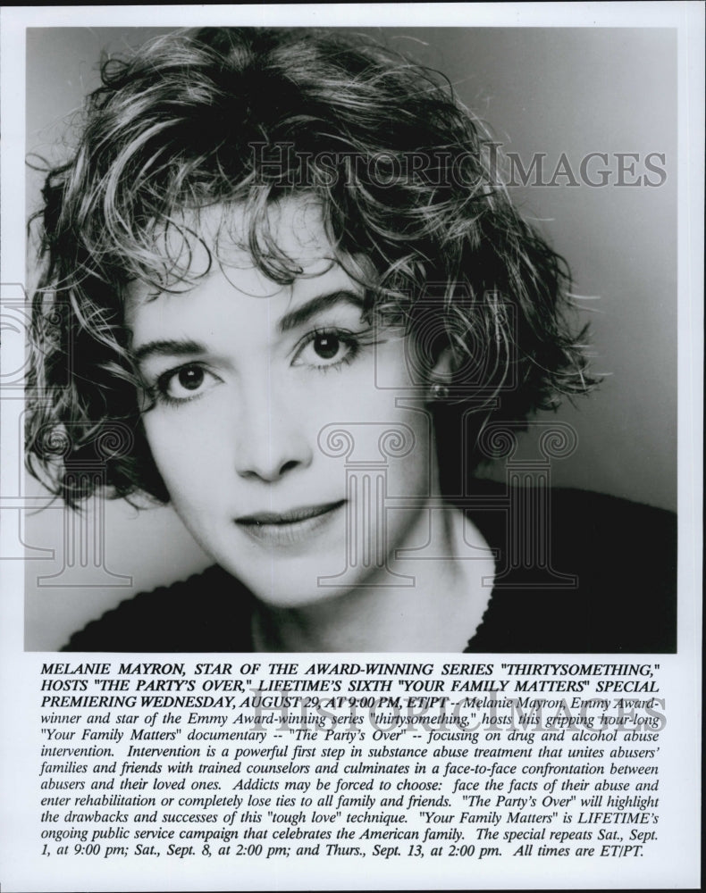 Press Photo Melanie Mayron of "Thirtysomething "Hosts "The Party's Over" - Historic Images