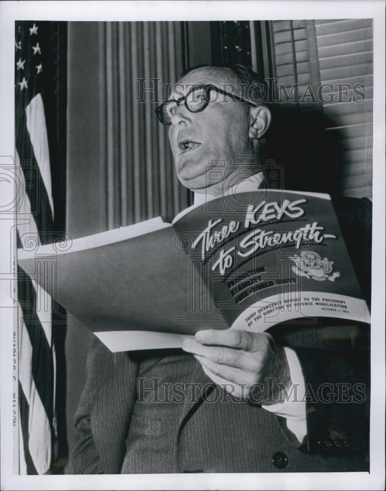 1951 Press Photo Charles E. Wilson, Director of Defense Mobilization - Historic Images