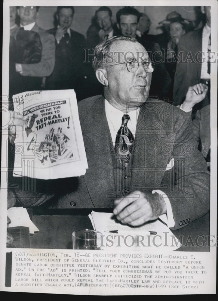 1949 Press Photo Charles E. Wilson, President of General Electric Company - Historic Images