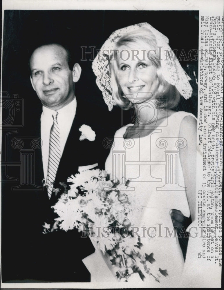 1963 Press Photo Playboy-financier Edward Edward M.Gilbert with new bride. - Historic Images