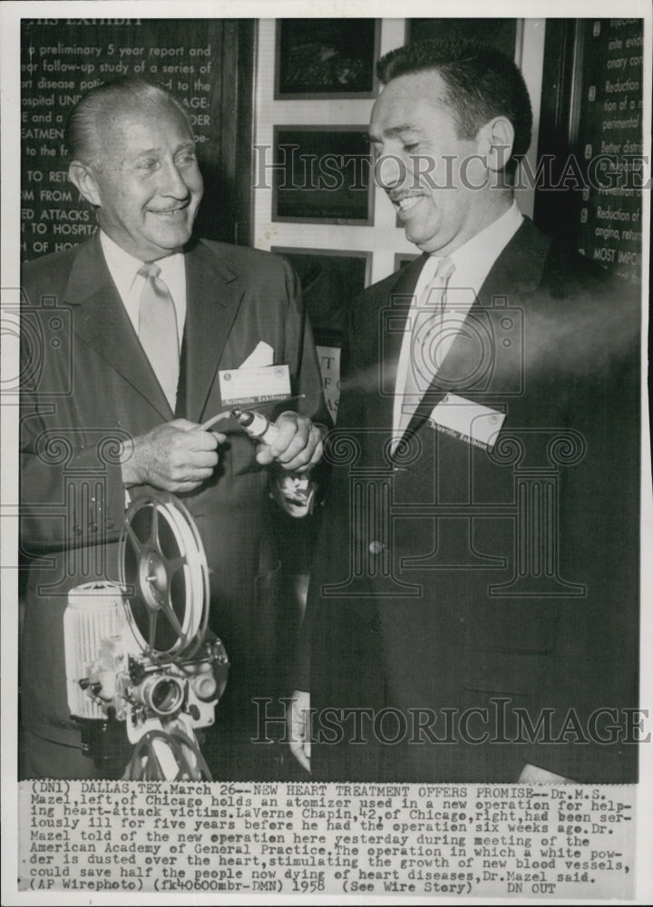 1958 Press Photo Dr. M.S. Mazel With LaVerne Chapin And New Heart Treatment - Historic Images