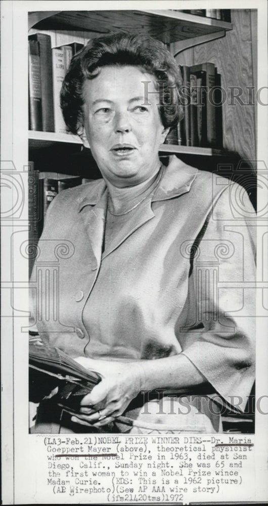 1972 Press Photo Dr. Maria Goeppert-Mayer Theoretical Physicist Nobel Prize - Historic Images