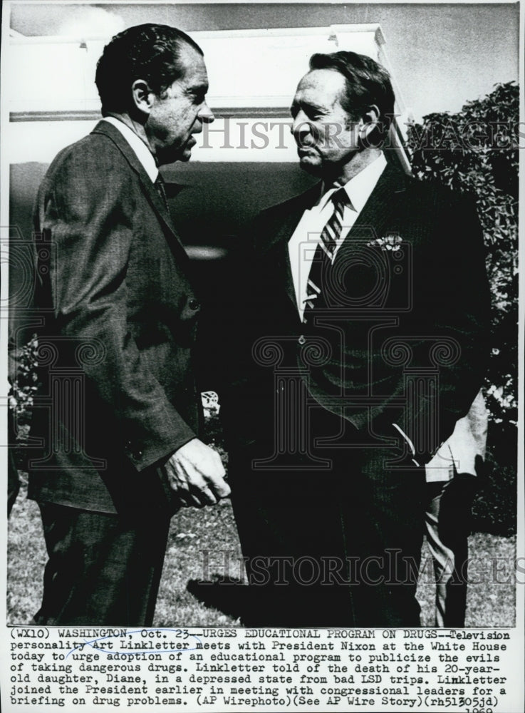 1969 Press Photo Art Linkletter Meets President Nixon - Historic Images