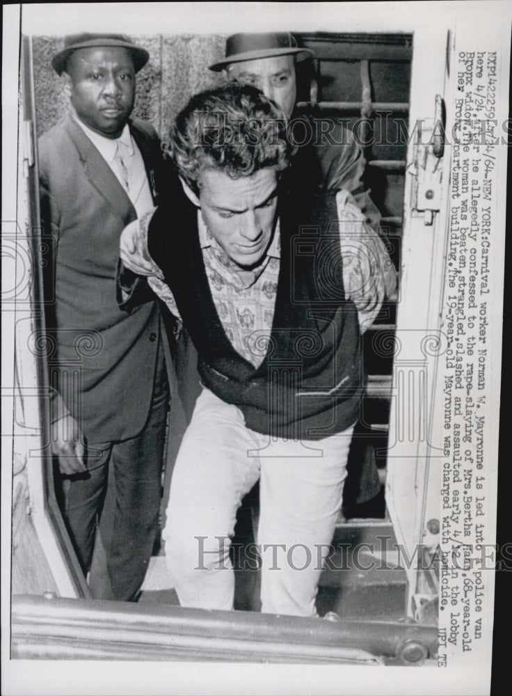 1964 Press Photo Norman Mayronne arrested for the rape-slaying of Bertha Haas - Historic Images