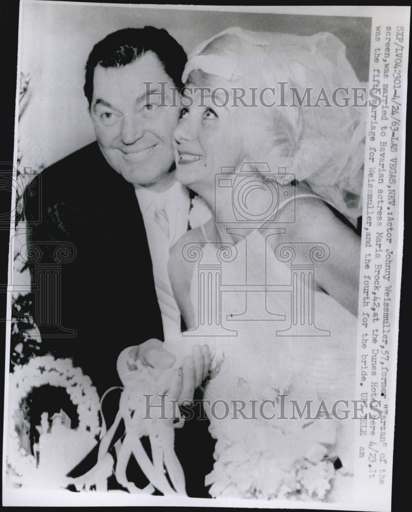 1963 Press Photo Johnny Weissmuller/weds Maria Brock,Bavarian Actress - Historic Images