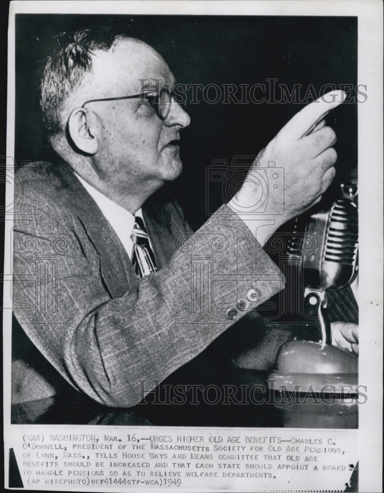 1949 Press Photo Charles O'Donnell of the Mass. Society for Old Age Pensions - Historic Images
