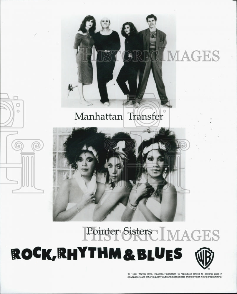 1989 Press Photo Manhattan Transfer &amp; Pointer Sisters in Rock, Rhythm &amp; Blues - Historic Images