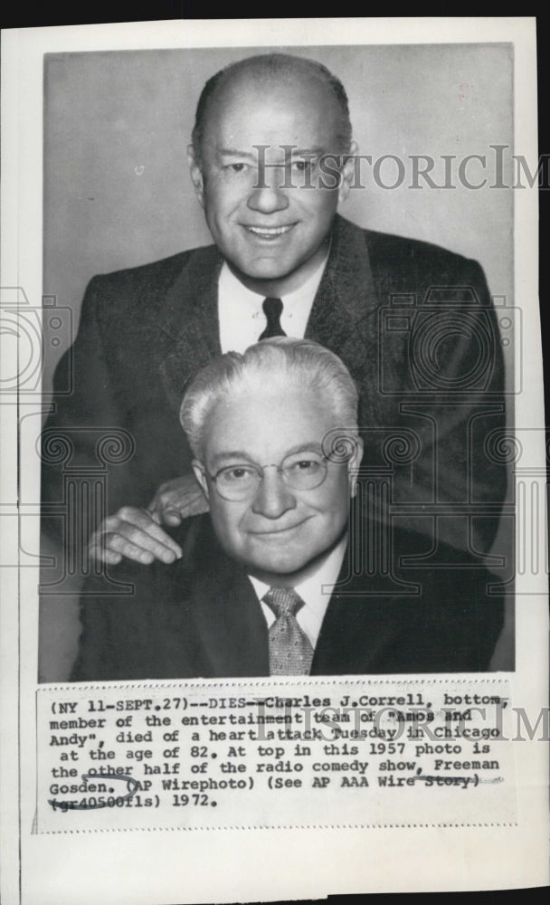 1972 Press Photo Charles Correll &amp; Freeman Gosden bottom Dies of Heart Attack - Historic Images