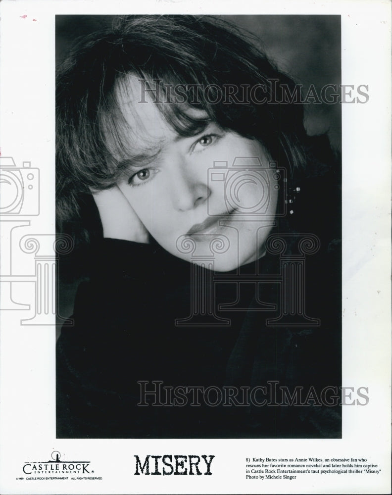 1990 Press Photo Kathy Bates stars In &quot;Misery&quot; as Annie Wilkes/Stephen King - Historic Images