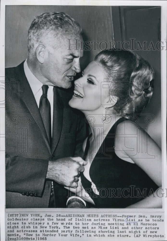 1965 Press Photo Actress Virna Lisi &amp; Ex Senator Barry Goldwater - Historic Images