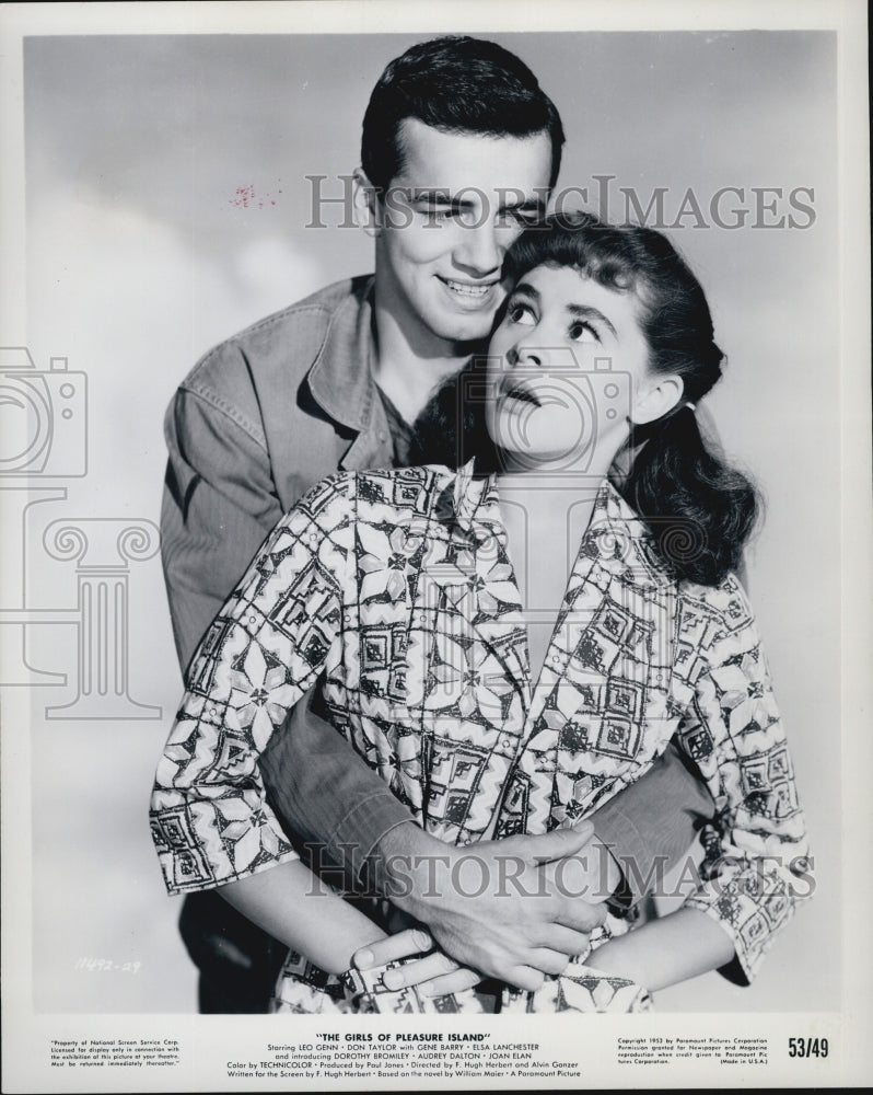 1953 Press Photo Peter Baldwin Dorothy Bromiley in &quot;The Girls ofPleasure Island&quot; - Historic Images